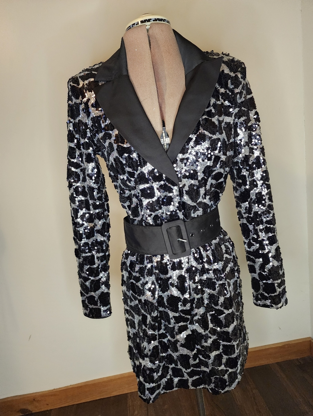 NBD Black and Silver Sequin Long Sleeve Blazer Dress